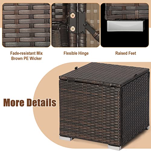 RELAX4LIFE Wicker Outdoor Storage Ottoman, 2-Piece Rattan Footstool w/Removable Cushion, Multipurpose Footrest Stool Side Table Additional Seating, Set of 2 Outdoor Ottomans for Patio Deck (Navy)
