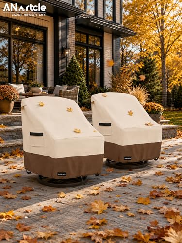 ANartcle Outdoor Swivel Lounge Chair Cover 2 Pack,600D Waterproof Heavy Duty Patio Chair Covers(30 W x 34 D x 38.5 H inches),Patio Swivel Chair Covers for Outdoor Furniture,Beige&brown.