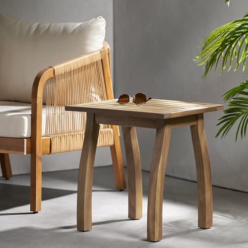 Christopher Knight Home Selma Acacia Wood Outdoor Side Table, Decorative Rectangular Small Accent Table, Weather Resistant Patio End Table for Balcony Beach Pool Side, Slatted Design, Natural Stained
