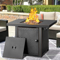 OutVue 32 Inch Propane Fire Pit Table, Outdoor Gas Fire Pits with 2 Drink Holders, Lid & Lava Rock, 50000 BTU Firepit Table for Dinning, Party in Outside, Patio, Garden or Yard