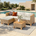 HERA'S HOUSE Small Patio Furniture Set, 3 Pieces Wicker Outdoor Sectional Sets,Yellow Rattan Conversation Set with Sofa and Coffee Table for Garden and Backyard, l Shape Boho Balcony Couch Sets