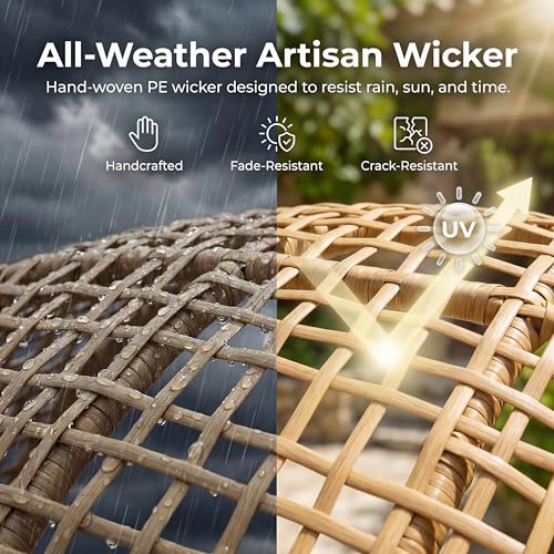 NICESOUL® Double Egg Chair Indoor Outdoor Stationary Oversized 6.5" Thick Padded Cushions,2 Person Egg Wicker Loveseat Chair, Extra Large Lounge Chair for Patio Balcony Porch Backyard Beige