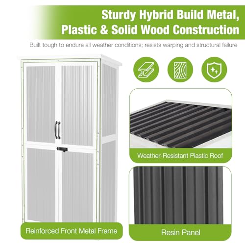 GUTINNEEN Outdoor Tool Cabinet, Heavy Duty Wood & Metal Frame Garden Storage Shed, Rustproof & Anti-Breakage for Tools & Equipment (Dark Black)