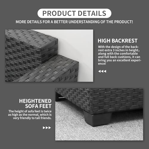 Rattaner Patio Wicker Furniture Set 6 Pieces Outdoor HDPE Wicker Conversation Couch Sectional Chair Sofa Set with Grey Cushions