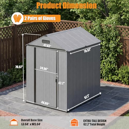 MNLR Resin Storage Shed 4x6 FT with Floor - Weatherproof Outdoor Plastic Tool Shed with Sloped Roof, Built-in Vents & Padlock-Ready Door, Small Garden Shed for Backyard Patio Lawn