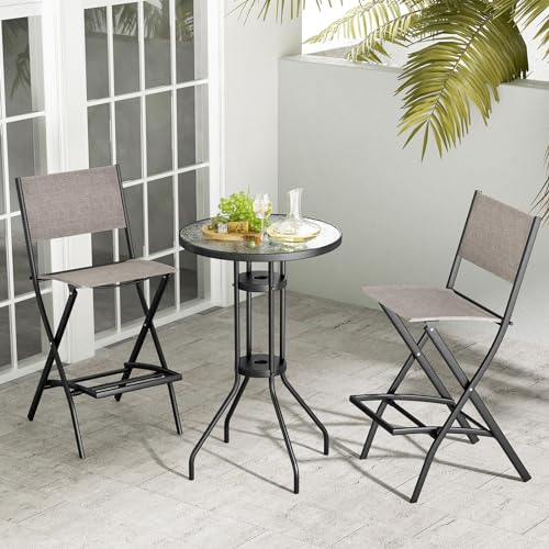 COSTWAY Outdoor Patio Bar Chair Set of 4, Folding Counter Height Stool with Metal Frame & Footrest, Patio Bar Stool for Balcony, Garden & Poolside (4, Coffee)