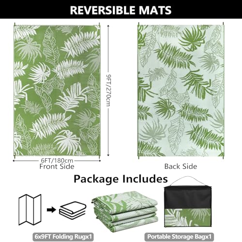Falflor Outdoor Rug Waterproof 6x9 ft, Reversible Outdoor Plastic Straw Rug, Large Outdoor Carpet Patio Rug for RV Camping, Indoor Outdoor Rug Mat for Porch Deck Backyard Balcony Picnic Beach