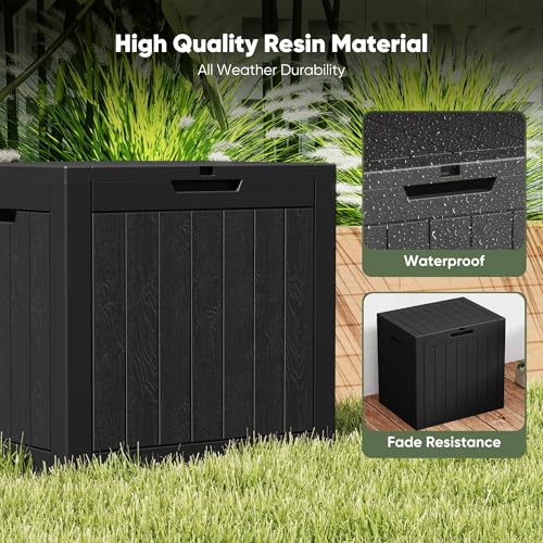 NEWBULIG 31 Gallon Outdoor Storage Box, Waterproof Deck Box with Lockable Lid, Patio Furniture Bench & Side Table, Easy Assembly, for Garden, Pool, Patio & Backyard Organization, Black
