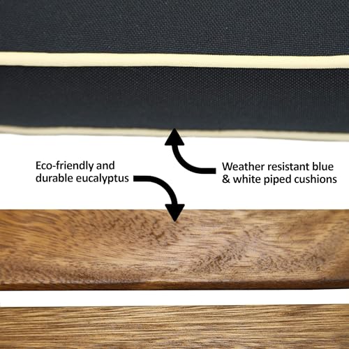Outdoor Interiors Eucalyptus Wood 3-Piece Square Foldable Bistro Outdoor Furniture Patio Set, Table and 2 Chairs with Cushions, Blue
