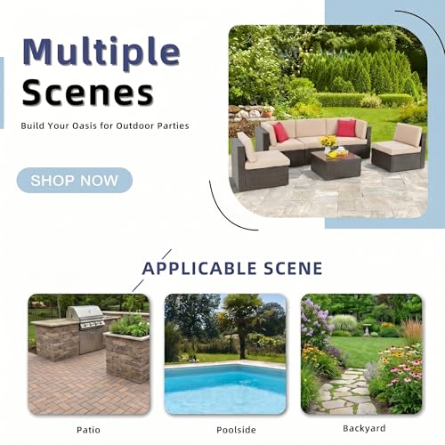 Vongrasig 6 Pieces Patio Furniture Set, Outdoor Sectional Patio Sofa Couch, PE Wicker Rattan Patio Set with Coffee Table for Garden, Backyard, Poolside (Beige)