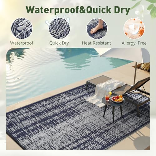 MontVoo Outdoor Rug Waterproof 5x8 ft Outdoor Patio Rug Mat Reversible Plastic Straw Outside Rug Carpet Outdoor Rugs for RV Camping Picnic Beach Balcony Porch Deck