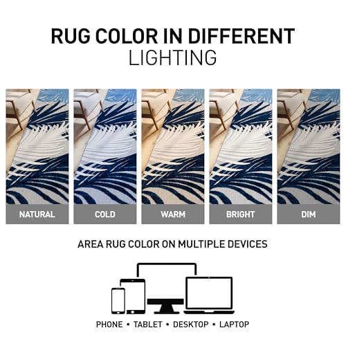 Rugshop Navy Lucca Contemporary Floral Indoor/Outdoor Area Rug Durable Polypropylene, Weather Resistant, Easy to Clean Perfect for Patio, Backyard, Deck and Outdoor Lounge 7'10" x 10'
