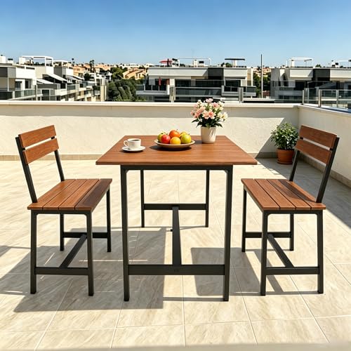 Outdoor Coffee Table, 33.4"L x 17.3"W x 18.1"H Rectangle Weather-Resistant Patio Coffee Table, Metal Heavy-Duty Frame Coffee Side Table, Waterproof for Garden, Porch, Balcony, Deck, Poolside, Brown