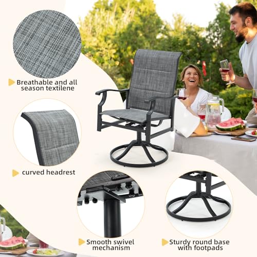 BUPPLEE Patio Dining Set for 6, 6 Piece Patio Swivel Chairs with 1 Piece Large Metal Rectangular Dining Table for Backyard Front Porch Pool Deck,Gray