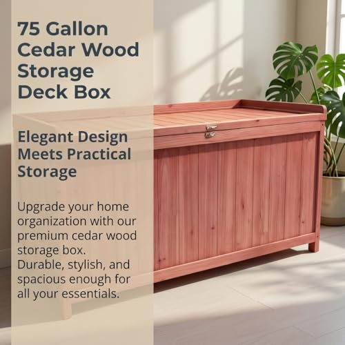 ZEUKMXOO 75 Gallon Wood Deck Box,Outdoor Storage Bench Container for Patio Furniture Cushions, Pillows, Garden Tools,Pool Accessories (Wood)