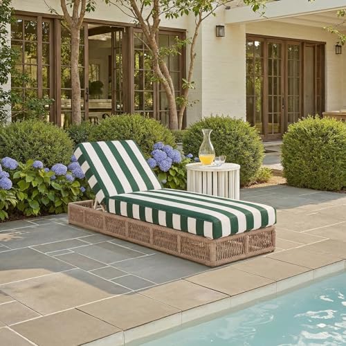 SAFAVIEH Outdoor - Gillian Chaise Lounge Chair - Heather Tan & Hunter Green Stripe - Steel and Woven Rope - Adjustable 5-Position Backrest - Ideal for Patio, Deck, Poolside, Backyard (PAT7527H)