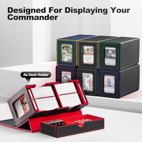 UAONO Card Deck Box for MTG, Double Storage Box with 2 Commander Display & 1 Dice Tray, Fits 200+ Double Sleeved, Organizer for CCG TCG Sports(Black Gray)