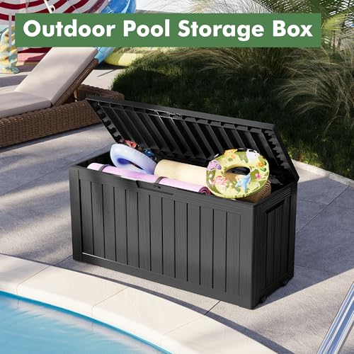 NBYSGO Outdoor Storage Box, Resin Deck Boxes Indoor and outdoor, Waterproof Storage Box Lockable Lid (Black, 85 Gallon)