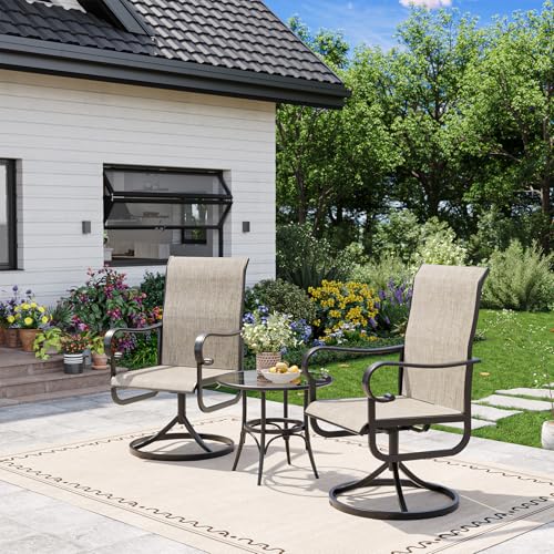 GarveeLife Patio Swivel Chair Set of 2, All-Weather Outdoor Dining Chairs with High Back, Rocker-Swivel Combo Patio Chairs for Backyard Deck Poolside, Brown