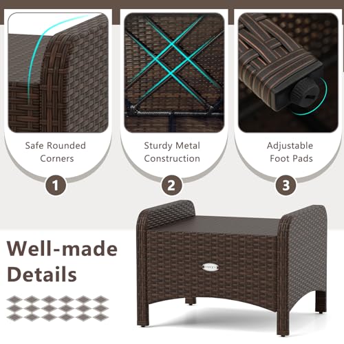 RELAX4LIFE Wicker Outdoor Ottomans for Patio - Set of 2 Rattan Footstools w/Removable Cushions, Multipurpose Outside Foot Rest, Side Table & Additional Seating for Porch Garden Backyard (Beige)