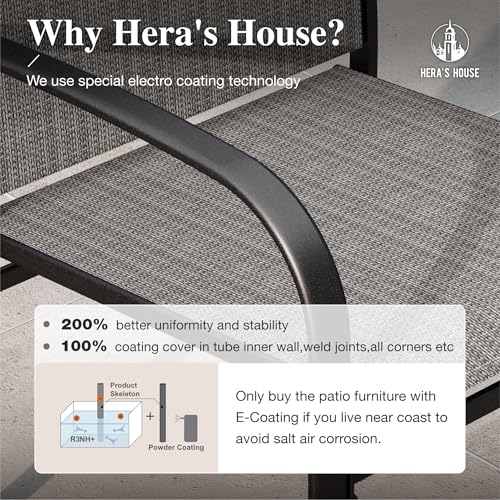 HERA'S HOUSE Patio Table and Chairs for 6, 7 Pieces Outdoor Deck Dining Sets, Wood-Like Rectangular Metal Table Set with Chairs for Lawn Garden Backyard, Brown