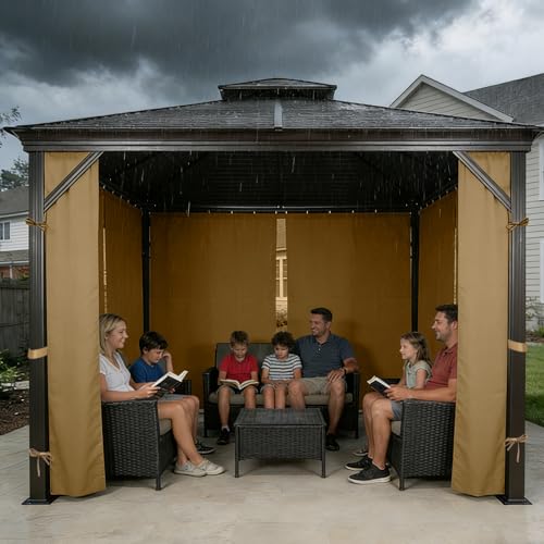 Gazebo Privacy Curtains 10' x 12' Replacement Panels – Waterproof & Windproof 4 Zippered Sidewalls for Patio Canopy, Outdoor Garden or Backyard Gazebo(Khaki)