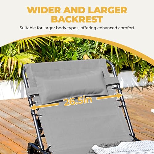 Yaheetech 26.4" Outdoor Folding Tanning Chair, Chaise Lounge Chairs with 5 Back Position Adjustable, Extended Portable Lounger for Beach, Patio, Gray