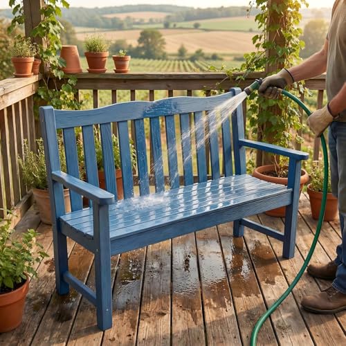 Stoog Outdoor Bench, 2-Person All-Weather HIPS Plastic Garden Bench with 800lb Capacity, Never Rot or Fade, Used for Patio, Porch, Backyard, Blue