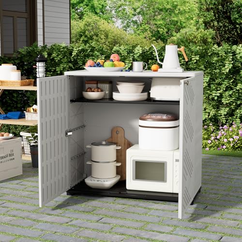 HOMSPARK Indoor/Outdoor Storage Cabinet with Doors, 34”x15”x34” HDPE Plastic Storage Box for Bedroom, Bathroom, Living Room, Balcony, Multi-Purpose for Daily Tools, White