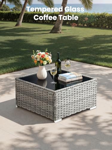 ovios 11 Piece Outdoor Patio Furniture Set with Fire Pit Table,Conversation Sectional Wicker Couch with Swivel Chairs,Modern Outside Sofa for Balcony Backyard, Dark Grey