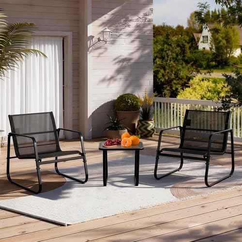 DUMOS 3 Piece Patio Furniture Set，Outdoor Patio Furniture Set with Table and Chairs, Patio Sectional Bistro Sets for Lawn, Garden, Balcony, Poolside Blake