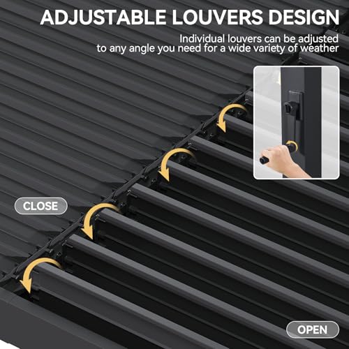 Aoxun Louvered Pergola 10' x 10' 96S Outdoor Metal Pergola with Adjustable Top for Decks, Gardens and Backyards, Easy Assembly via Structural Patent, Gray