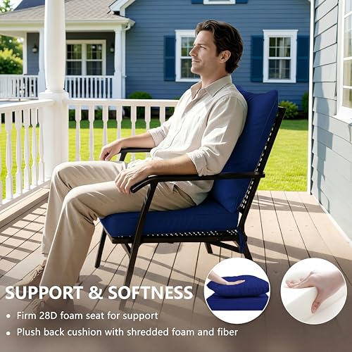 24x24 Inch Outdoor Chair Cushions Set of 2, Patio Furniture Cushions - Removable Cover, Water-Repellent, Fade-Resistant, Non-Slip Bottom & Straps, Replacement for Deep Seat Sofa & Couch - Navy