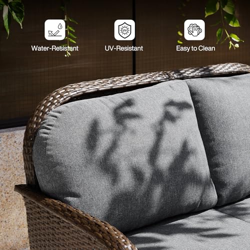 Tribesigns Outdoor Wicker Loveseat with 5.5'' Thick Cushions, 2-Seater Patio Sofa with 26.8'' Deep Seat, All-Weather Patio Wicker Loveseat for Porch, Deck, Backyard, Poolside, Gray/Brown