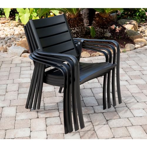 Hanover Cortino 5-Piece All-Weather Outdoor Commercial Grade Aluminum Dining Set, 4 Slat Back Chairs and 38" Slat Table