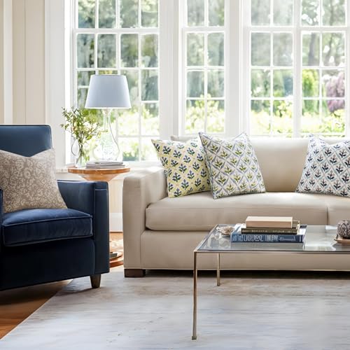 MIULEE Floral Decorative Pillow Covers Set of 2,Block Print Throw Pillow Covers Outdoor Boho Farmhouse Vintage Coastal Summer Accent Cushion Covers for Couch paito Garden Sofa 18x18 Inch, Blue-Green