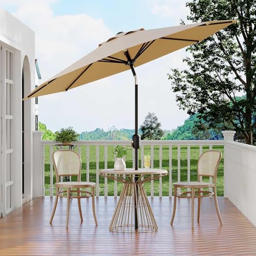 Garvee 9 ft Patio Umbrella - 8 Sturdy Ribs Outdoor Table Umbrella with Crank Lift & Push Button Tilt - Market Umbrella for Pool, Deck, Yard, Garden - Tan
