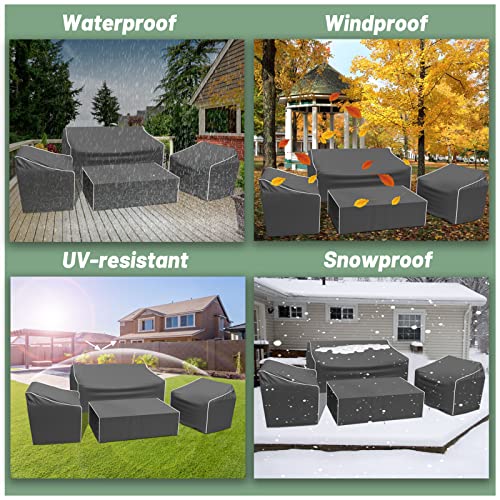 Gasadar Patio Furniture Cover 4-Piece Set, Heavy Dut 600D Outdoor Furniture Cover Waterproof for Lawn Patio Chairs, Loveseat and Coffe table, Grey