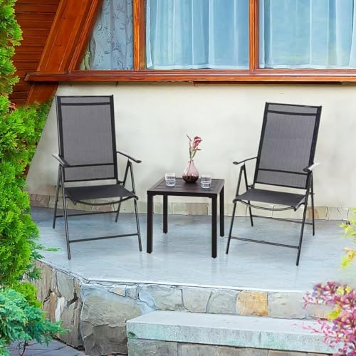 PHI VILLA Outdoor Patio Side Table Set of 2, 19" Small Black Metal Square End Table, Outside Coffee Bistro Table for Porch, Deck, Balcony, Indoor