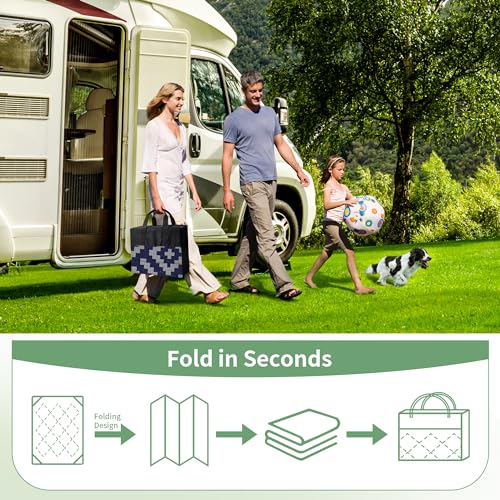 GENIMO Outdoor Rug for Patio Clearance, 6'x9' Waterproof Camping Mat, Reversible Plastic Straw Rugs for RV, Camper, Balcony, Backyard, Picnic, Deck (Blue & Grey)