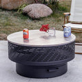 OutVue 32" Wood Burning Fire Pits with Grill & Lid, Fire Pit Table for Outside with Waterproof Cover & Fire Poker, Outdoor Firepit with Functions for BBQ,Table and Bonfire