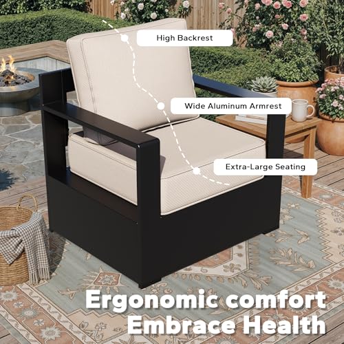 Qsoer Outdoor Aluminum Furniture, Patio Chairs with 6" Thick Removable Cushions, All-Weather Metal Frame, Deep Setting for Garden, Poolside and Porch