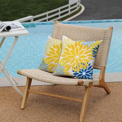 DFXSZ Yellow Blue Flower Pillow Covers 18x18 Inch Set of 2 White Gray Colored Throw Pillows Outdoor Waterproof Decor for Living Room Sofa Patio Funiture Garden Floral Polyester Pillow Covers 002J18