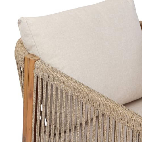 Christopher Knight Home Bubi 5-Seater Patio Furniture Set with Cushion, 4 Piece Outdoor Acacia Wood Conversation Set, Sold Wood Outdoor Sectional Sofa Set with Coffee Table, Teak+Beige