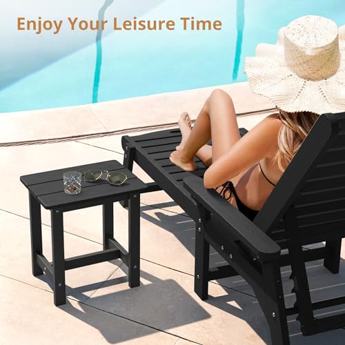 LUE BONA Outdoor Side Table, HDPS Small Outdoor Adirondack Side Tables, Outside End Table for Patio, Porch, Deck, Pool, Weather Resistant/Easy Maintenance, Black