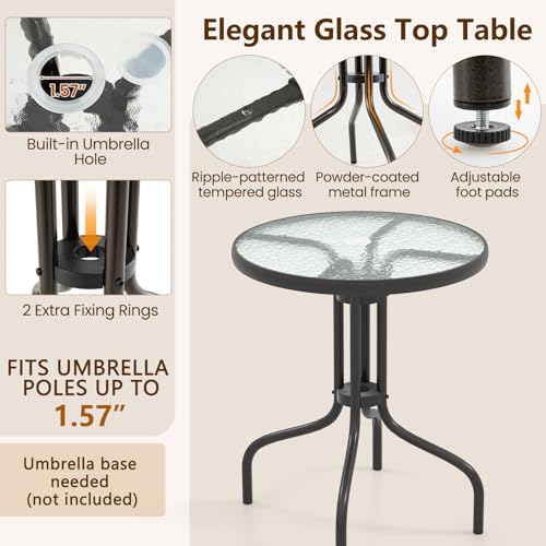 Goplus Patio Bistro Set, 3-Piece Patio Dining Furniture Set with Round Tempered Glass Table, 2 Foldable Chairs, Small Outdoor Folding Chairs & Table Set for Porch Garden Pool Yard