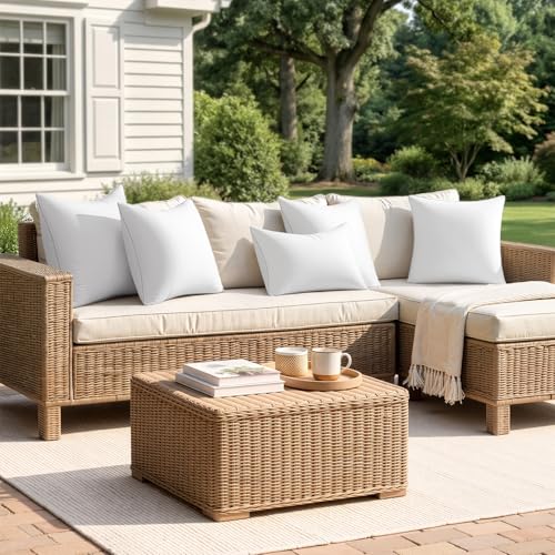 MIULEE Pack of 4 18x18 Outdoor Pillow Inserts, Waterproof Decorative Square Throw Pillow Inserts for Patio Sofa Garden Porch Couch