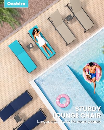 Oasbira Aluminum Chaise Lounge Chair Outdoor, Foldable& No Assembly Patio Pool Lounge Chairs 5-Position Recliner for Outside, Fully Grounded Legs Sun Lounger for Poolside, Khaki