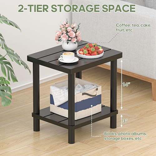 LEJANEOYE Outdoor Side Table, 2-Tier Small Outdoor Table for Patio, Adirondack Side Tables for Outside or Indoor, Bamboo End Table for Pool, Porch, Weather Resistant Easy Maintenance-Black