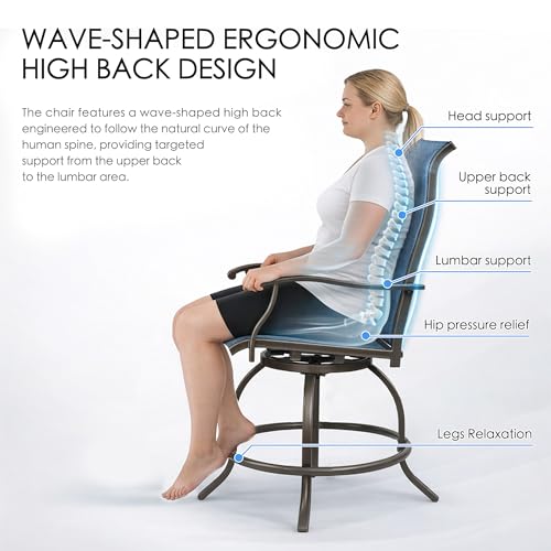 Kozyard Isabella Outdoor Swivel Bar Stools, Counter Height Patio Swivel Chairs with Textilene Seat, Outdoor Bar Height Chairs for Backyard, Bistro, Patio Bars, Navy Blue